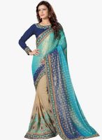 Lookslady Aqua Blue Embroidered Saree