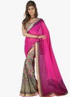Lookslady Pink Printed Saree