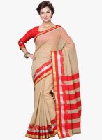 Saree Swarg Beige Striped Saree With Blouse