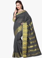 Saree Swarg Grey Striped Saree With Blouse