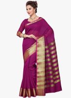 Saree Swarg Purple Striped Saree With Blouse