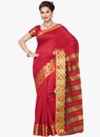 Saree Swarg Red Striped Saree With Blouse