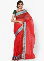 Satrang Net Red Saree