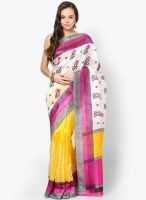 Satrang Silk Blend White Printed Saree