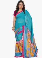 Silk Bazar Aqua Blue Printed Saree