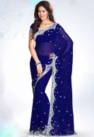 Sourbh Sarees Blue Embroidered Saree