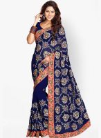 Sourbh Sarees Navy Blue Embroidered Saree