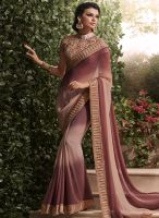 Touch Trends Brown Embroidered Saree