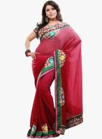 Triveni Sarees Red Embroidered Saree