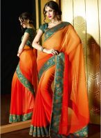 Vishal Orange Embroidered Saree