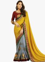 Xclusive Chhabra Yellow Embroidered Saree