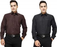Yuva Men's Solid Formal Brown, Black Shirt(Pack of 2)