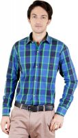 Zrestha Men's Checkered Formal Green Shirt