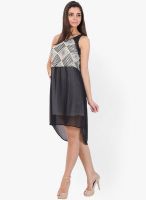 109F Black Colored Printed Skater Dress