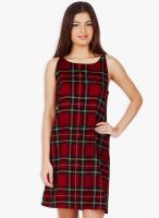 20dresses Red Colored Checked Shift Dress