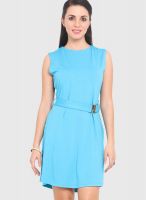 Albely Blue Colored Solid Shift Dress