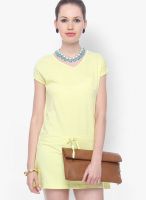 Alibi Yellow Colored Solid Shift Dress