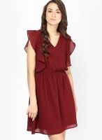 Besiva Maroon Colored Solid Shift Dress