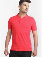 Campus Sutra Red Solid Polo T-Shirts