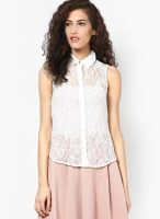 Dorothy Perkins White Lace Sleeveless Shirt