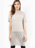 Gas Grey Colored Solid Shift Dress