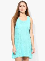 Ginger By Lifestyle Aqua Blue Colored Solid Shift Dress