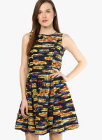 Ginger By Lifestyle Black Colored Printed Skater Dress