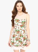 Ginger By Lifestyle Off White Colored Printed Shift Dress