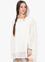 Ginger By Lifestyle White Colored Solid Shift Dress