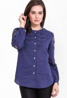 Global Colours Ladies Navy Blue Shirt With Guipure Lace Detail