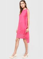 Global Desi Pink Colored Solid Shift Dress