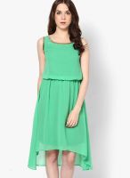 Harpa Green Colored Solid Asymmetric Dress