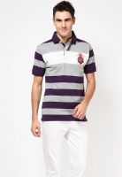 Jogur Grey Striped Polo T-Shirts