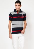 Jogur Grey Striped Polo T-Shirts