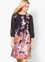 Lara Karen Navy Blue Colored Printed Skater Dress