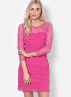 Latin Quarters Pink Colored Solid Shift Dress