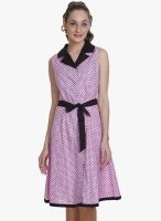 MEIRO Pink Colored Printed Shift Dress