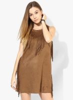 MANGO-Outlet Brown Solid Shift Dress