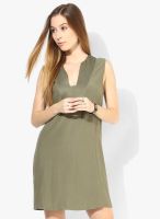 MANGO-Outlet Olive Colored Solid Shift Dress