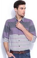 Mast & Harbour Men's Striped Casual Purple Shirt