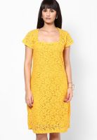 Mayra Yellow Colored Embroidered Shift Dress