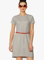Miss Chase Grey Milange Colored Solid Shift Dress