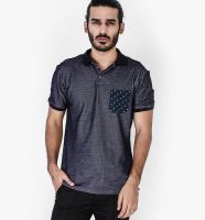 Mr Button Blue Solid Polo T-Shirts