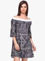 NINETEEN Navy Blue Colored Printed Shift Dress