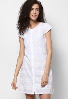 NOI White Colored Solid Shift Dress
