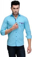 Nexq Men's Printed Casual Light Blue Shirt