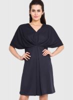 Pera Doce Navy Blue Colored Solid Shift Dress