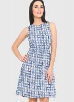 Phenomena Blue Colored Printed Shift Dress