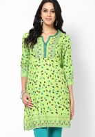 Rain & Rainbow Green Printed Kurtis