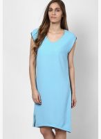 SISTER'S POINT Blue Colored Solid Shift Dress